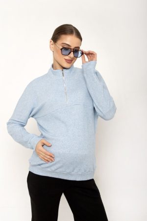 Джемпер для беременных и кормящих 0708 вельвет голубой