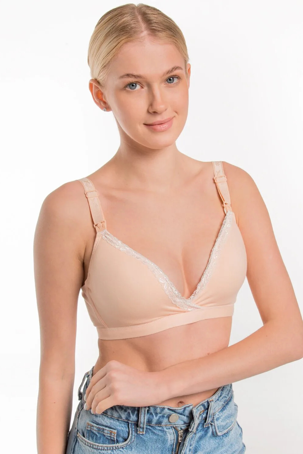 Бюстгальтер для беременных и кормящих 6058 хлопок кружевной, телесный — изображение 6