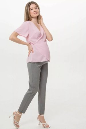 Брюки для беременных ем 3347 прямые укороченные с разрезами графит