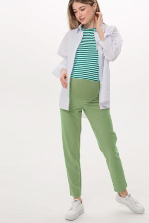 Брюки для беременных ем 3347 прямые укороченные с разрезами, оливковый