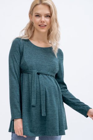 Блузка для беременных и кормящих мм334, изумруд/меланж