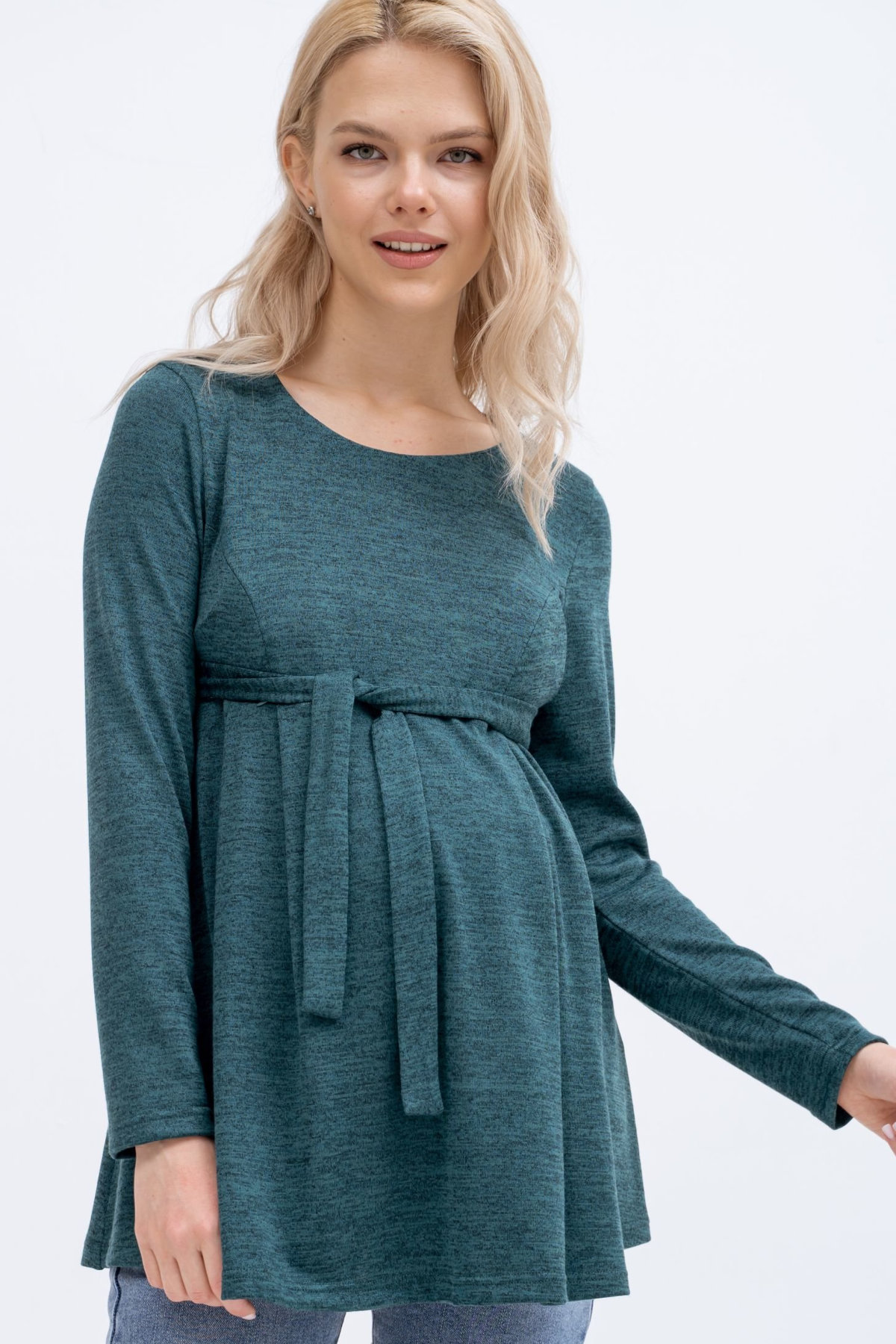 Блузка для беременных и кормящих мм334, изумруд/меланж