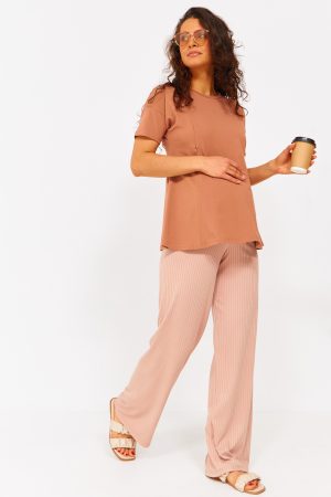 Брюки для беременных мм816 лапша бежевый