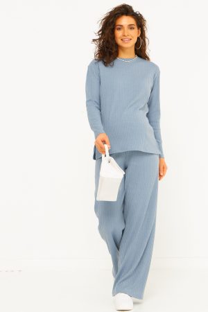 Костюм для беременных мм910 джемпер и брюки лапша серо-голубой