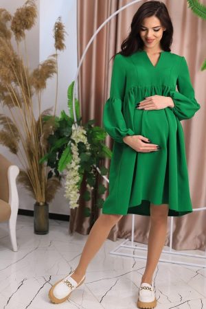 Платье для беременных и кормящих ст5055 барби зелёный