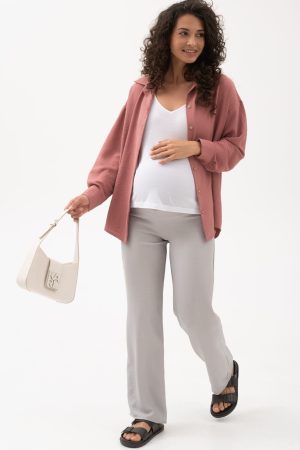 Брюки для беременных мм814 палаццо иск.лён серый