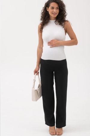 Брюки для беременных мм814 палаццо иск.лён, чёрный