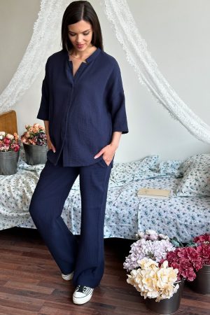 Костюм для беременных и кормящих ст924 муслин т.синий