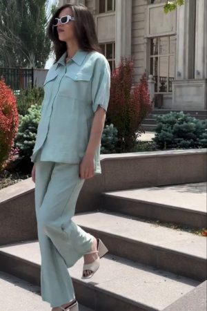 Костюм для беременных и кормящих ст907 иск.лён фисташка