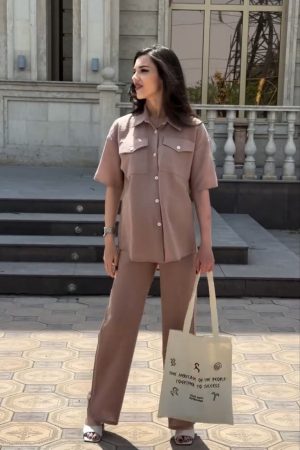 Костюм для беременных и кормящих ст907 иск.лён, капучино