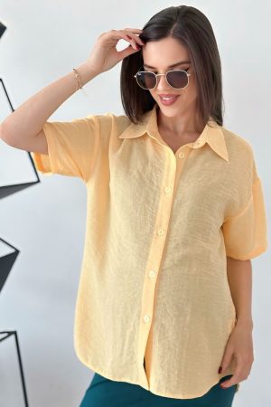 Рубашка для беременных и кормящих ст407 иск.лен жёлтый