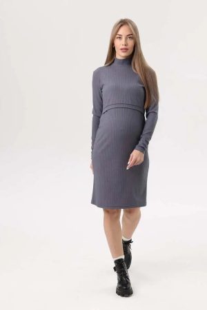 Платье для беременных и кормящих мод. 00504 трик. рубчик; цвет: серый