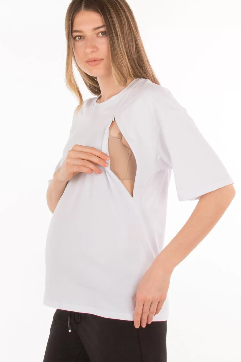 Футболка для беременных и кормящих 8716 оверсайз белый — изображение 5