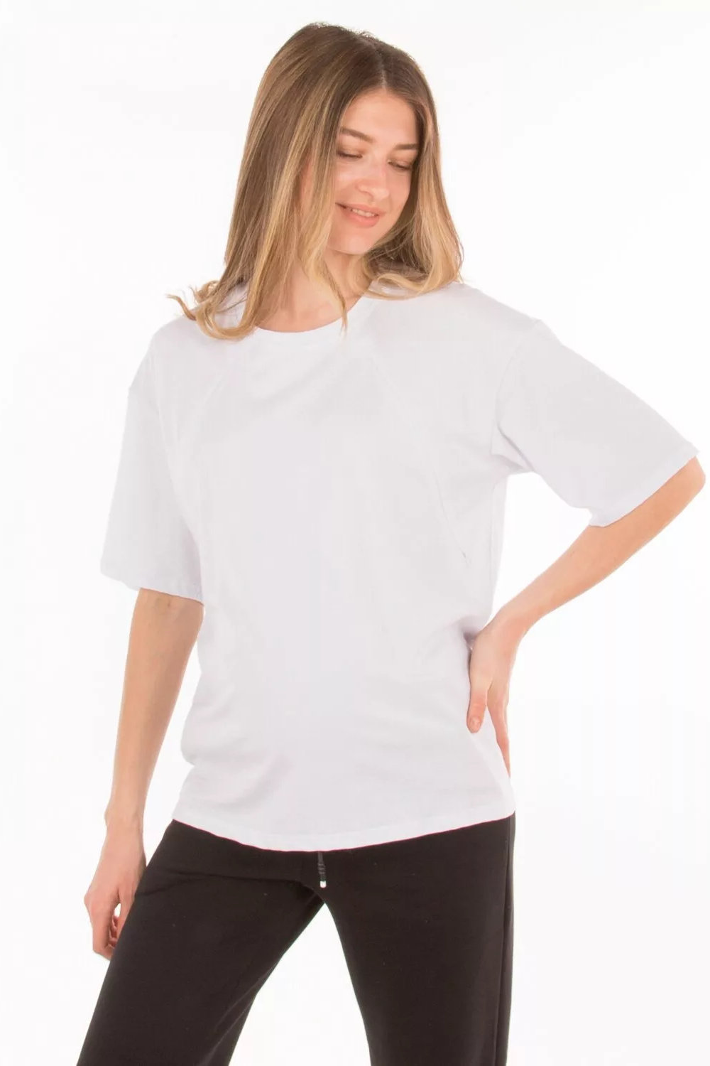 Футболка для беременных и кормящих 8716 оверсайз белый