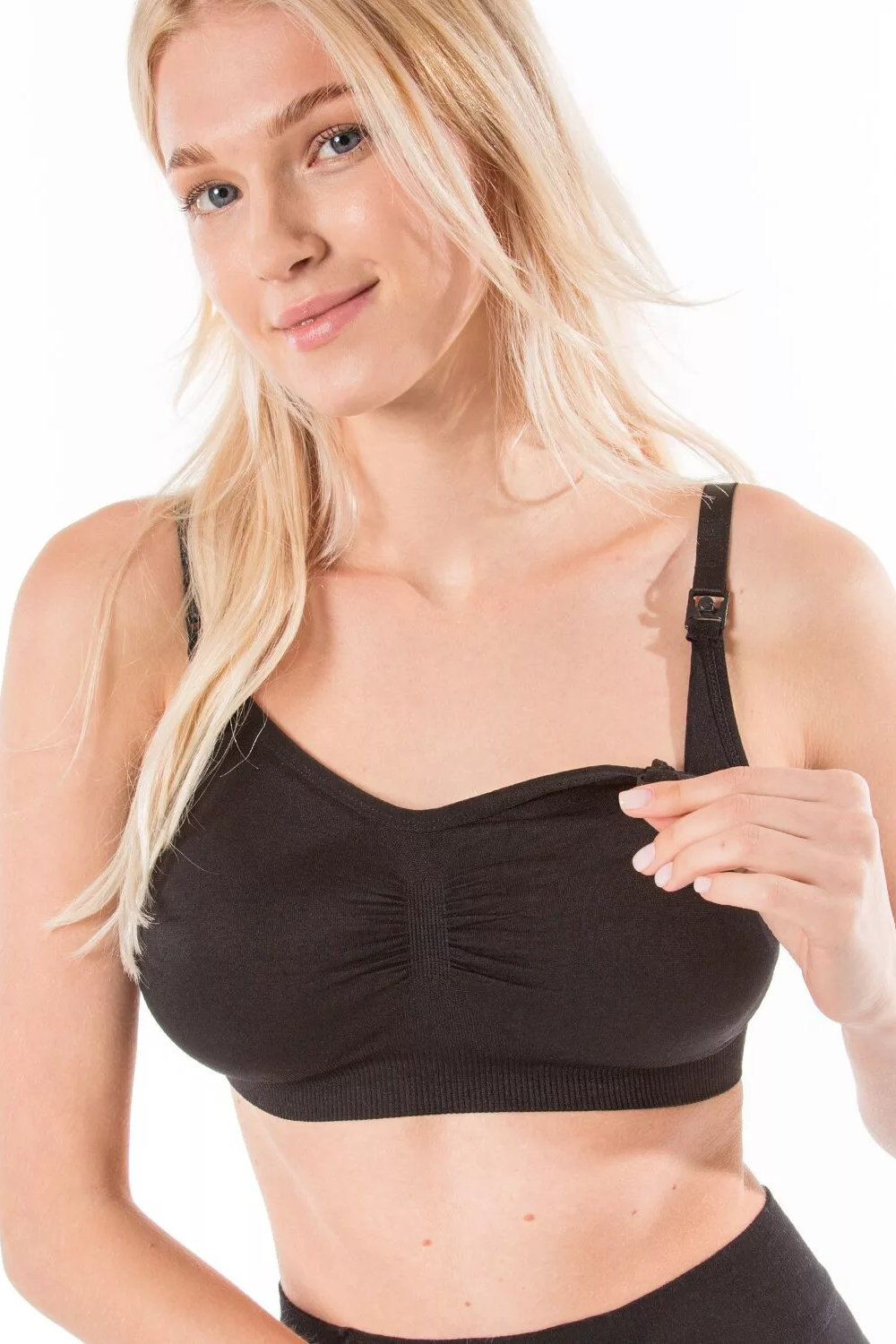 Бюстгальтер для беременных и кормящих микрофибра бесшовный с чашками чёрный — изображение 6
