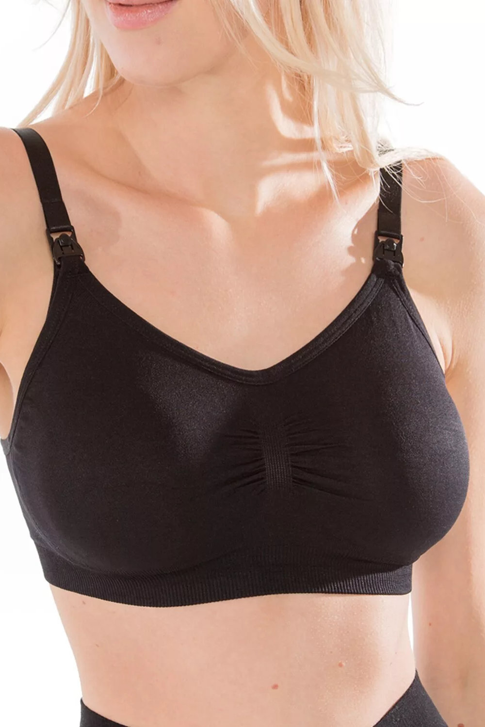 Бюстгальтер для беременных и кормящих микрофибра бесшовный с чашками чёрный — изображение 5