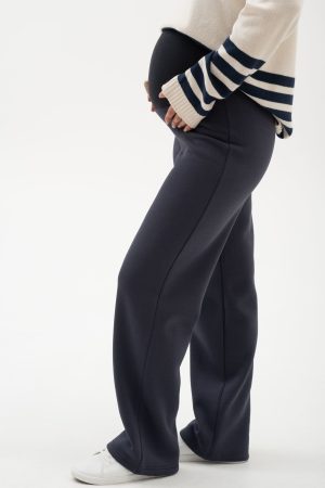 Брюки для беременных мм814 утеплённые футер на начёсе, серо-син