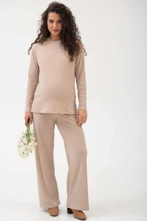 Костюм для беременных мм910 джемпер и брюки лапша бежевый