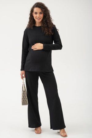 Костюм для беременных мм910 джемпер и брюки лапша чёрный