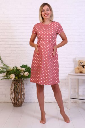 Платье домашнее для беременных и кормящих 8.130, розовый горох