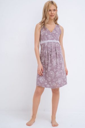 Сорочка для беременных и кормящих мм203, кофе/цветы