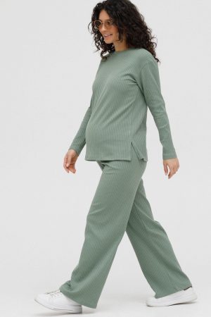 Костюм для беременных мм910 джемпер и брюки лапша малахит