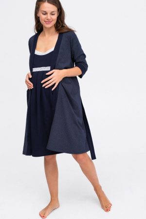 Комплект для беременных и кормящих мм266 в роддом, т.синий/горох