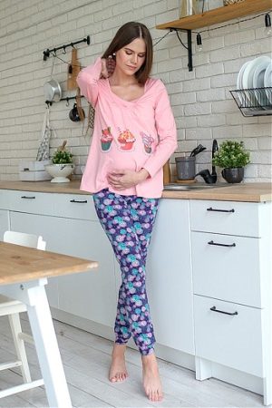 Комплект домашний для беременных и кормящих арт. 810, розовый/фиолетовый