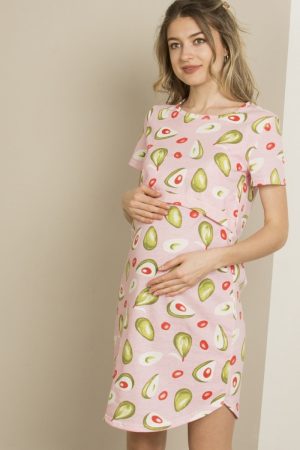 Платье домашнее ем 1143 для беременных и кормящих из хлопка розовый