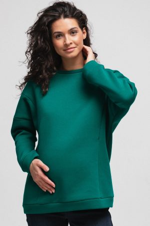Джемпер для беременных и кормящих мм324 т.зелёный