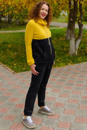 Костюм спортивный для беременных и кормящих ст919-фл трикотажный на флисе, жёлтый с т.синим