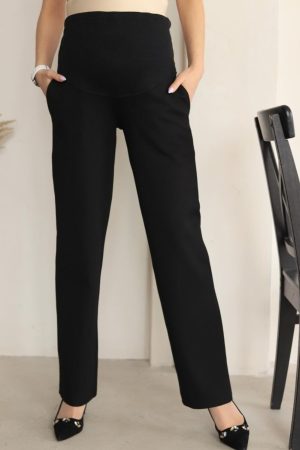 Брюки для беременных ст829-фл на флисе, чёрный