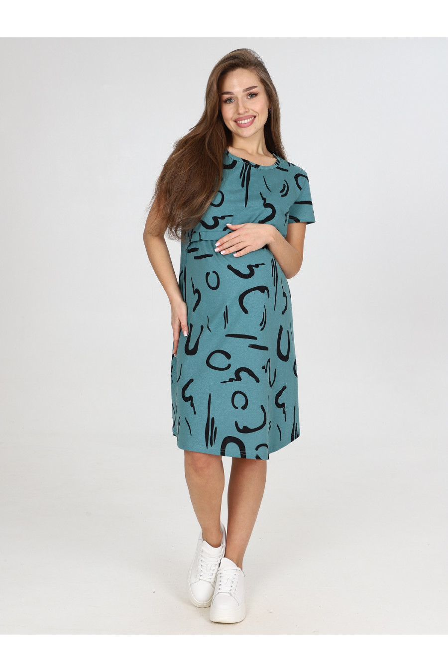 Платье домашнее для беременных и кормящих 8.105, хаки