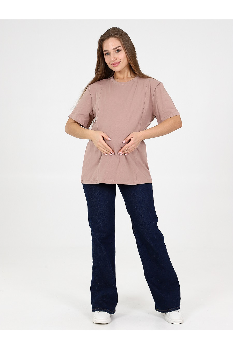 Футболка-оверсайз для беременных и кормящих 8.163 бежевый — изображение 6