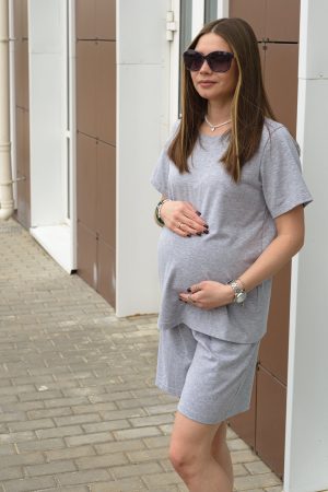 Комплект футболка и велосипедки для беременных и повседневный 3304 серый