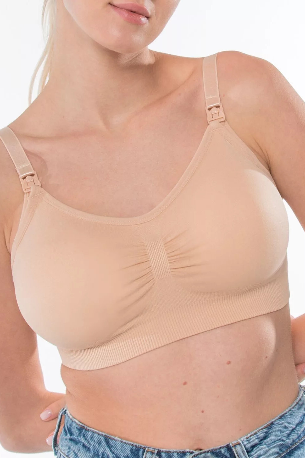 Бюстгальтер для беременных и кормящих микрофибра бесшовный с чашками, бежевый