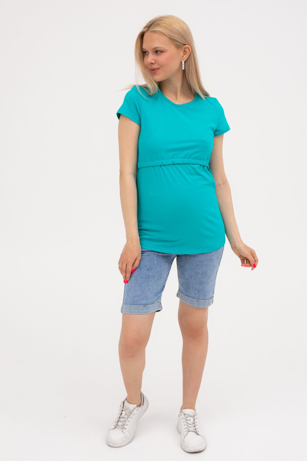 Футболка для беременных и кормящих мм103 бирюза — изображение 4
