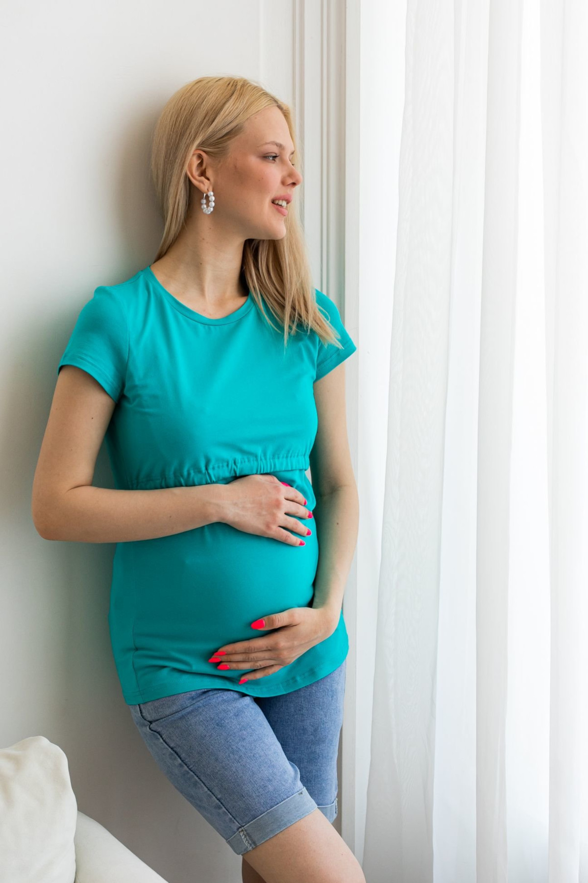 Футболка для беременных и кормящих мм103 бирюза — изображение 6
