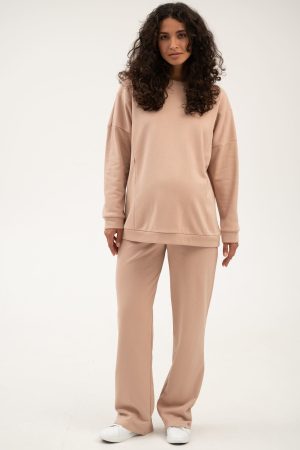 Костюм для беременных и кормящих мм924 хлопок-тринитка, песочный