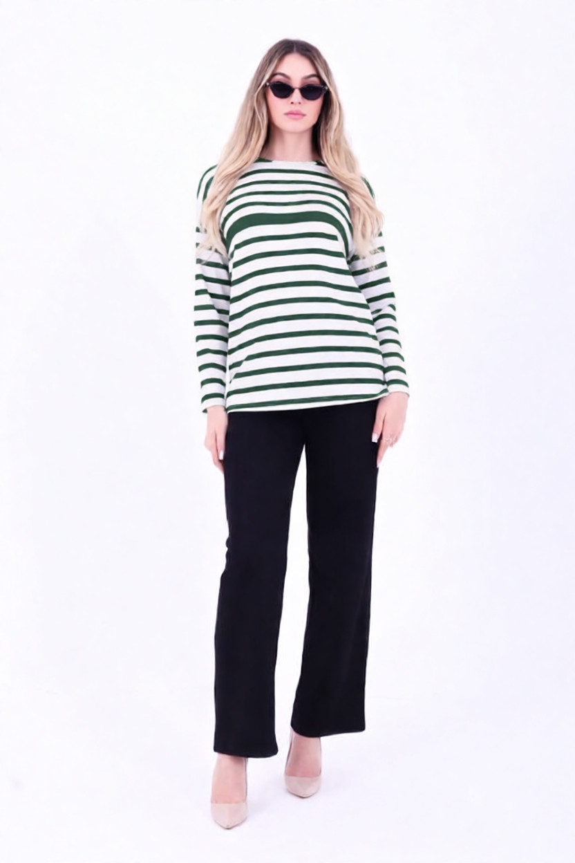 Лонгслив для беременных и кормящих VL4113 рубчик зел.полоска — изображение 3