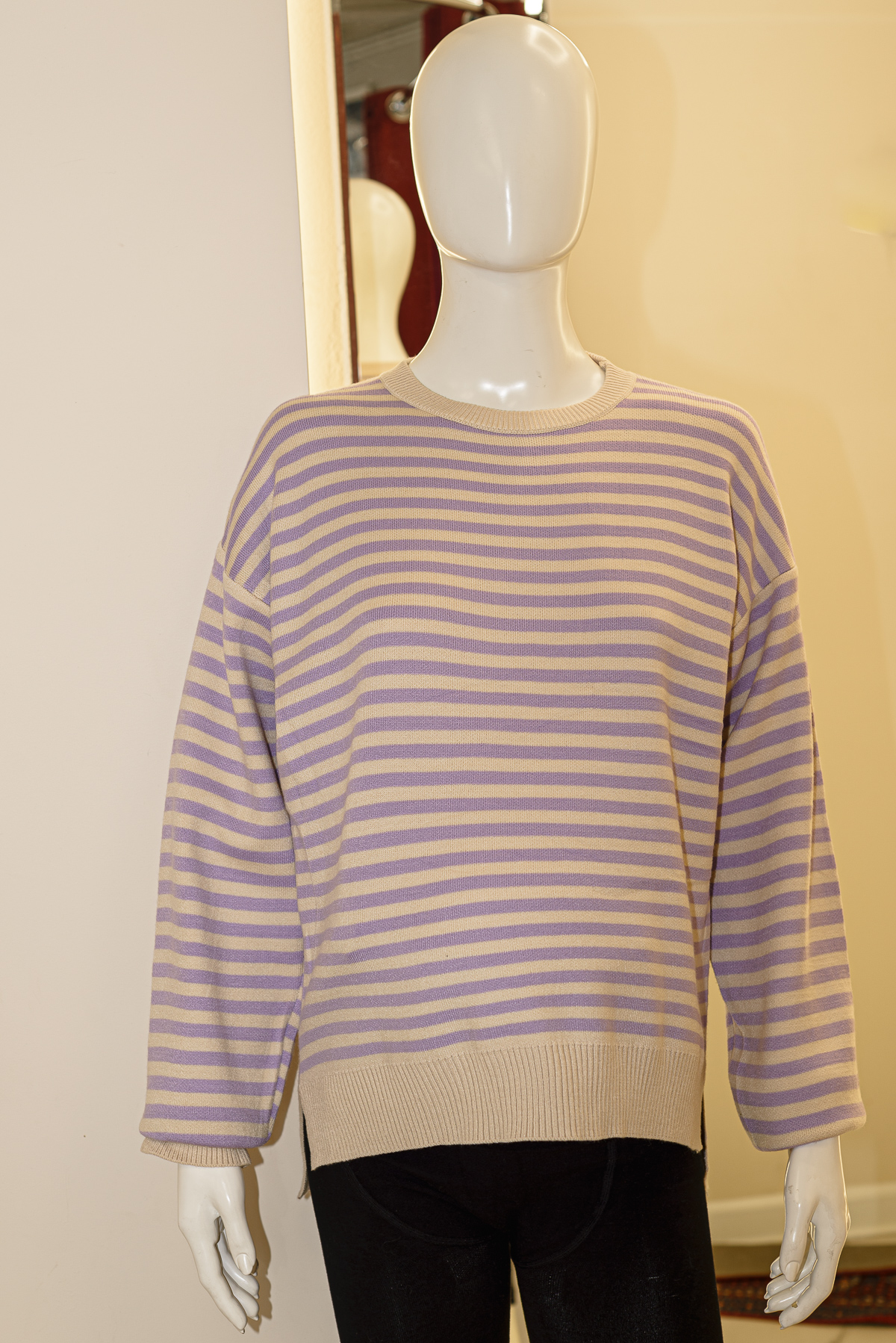 Свитер для беременных оверсайз мод.3344 трикотажный полоска лиловый