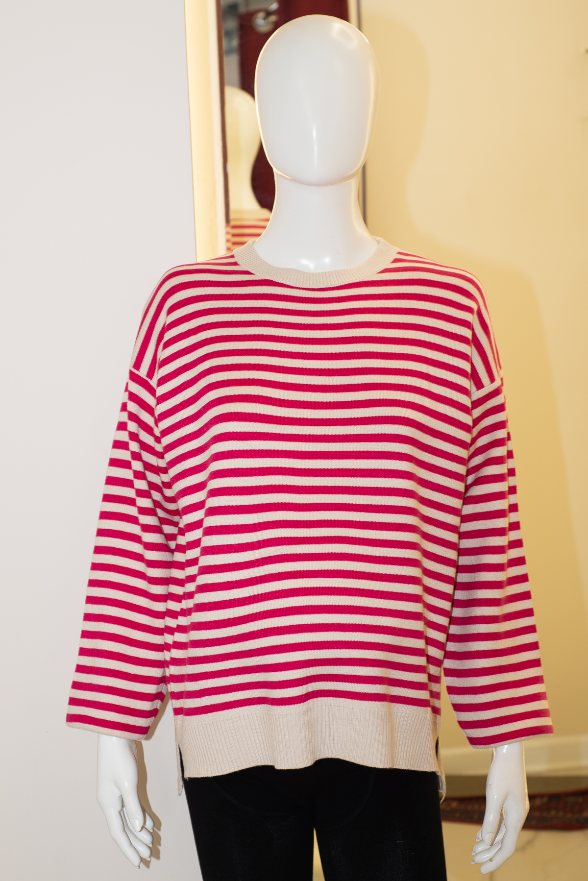 Свитер для беременных оверсайз мод.3344 трикотажный полоска розовый