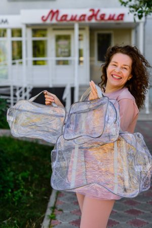 Сумка в роддом с двумя косметичками (Прозрачный/серый)