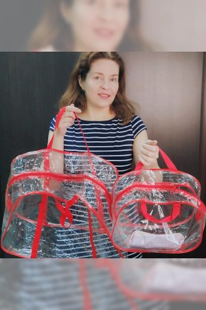 Сумка в роддом с косметичкой (Прозрачный/красный)