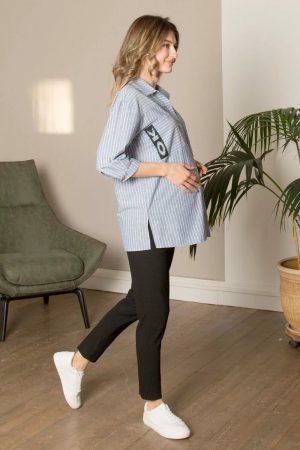 Брюки для беременных ем 3347 прямые укороченные с разрезами чёрный