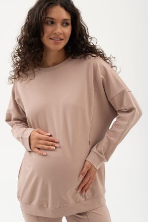 Джемпер для беременных и кормящих мм324 двунитка бежевый