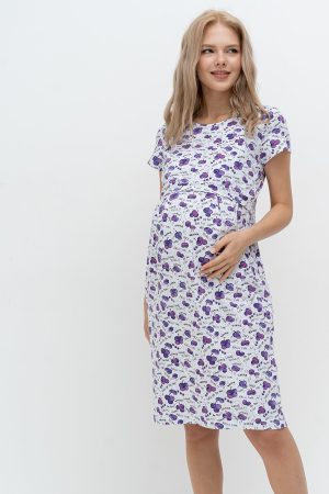 Платье для беременных и кормящих мм505 домашнее белый/слива