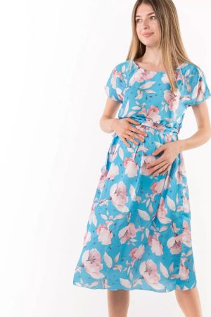 Платье для беременных 7140 миди иск.шёлк голубой