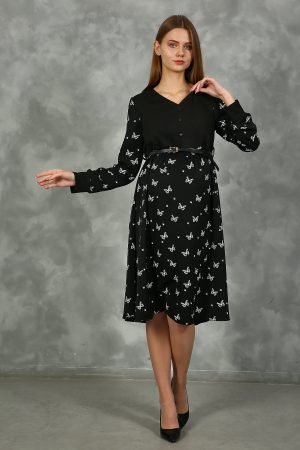 Платье для беременных и кормящих ст585 прадо с белым бантиком черный