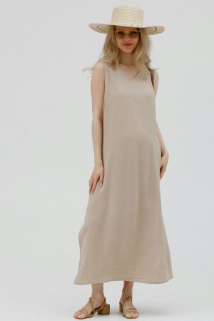 Платье для беременных мм544 сингапур бежевый